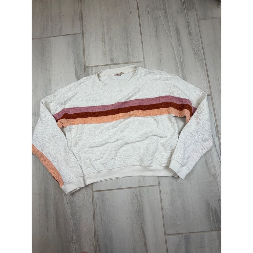 Faherty Sunwashed Terry Sweatshirt XL White Sunset Stripe Cotton WKF2229-PNM